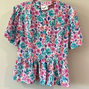 Expose - 16, vintage teal/pink/purple peplum top
